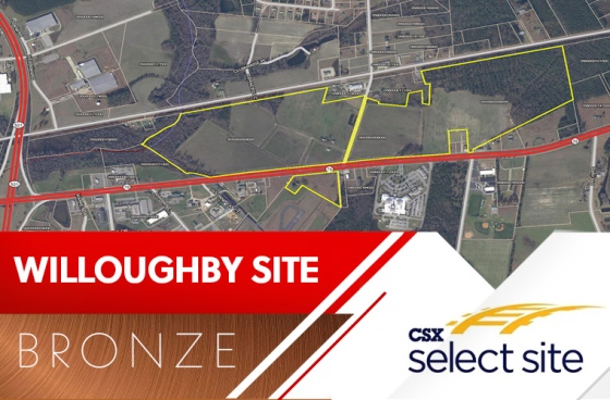 A map of the Willoughby Site with graphics displaying its name, its Bronze designation, and the CSX Select Site Logo