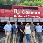 From left, William Hughes, Mayor of Pax, WV; William Downey Director - Government Affairs, R. J. Corman Railroad Group; Jimmy Wood, Vice-President, Mid-WV Mining Region - Alpha Metallurgical Resources; Carol Miller, Congresswoman WV-3; Jimmy Crist, General Manager, Mid-WV Mining Region - Alpha Metallurgical Resources; Adam Boyles Director - Commercial Development, R. J. Corman Railroad Company.