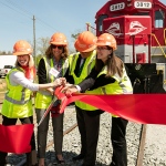 Ribbon is cut at the Chadbourn depot.